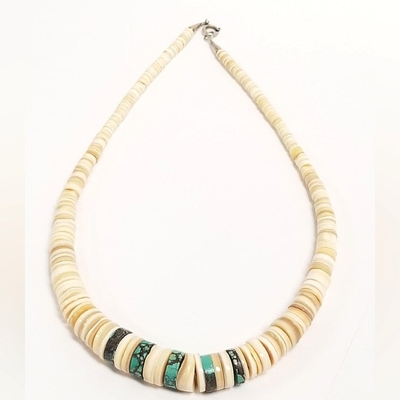 VINTAGE SANTO DOMINGO HEISHI GRADUATED TURQUOISE SHELL NECKLACE - Picture 11 of 14